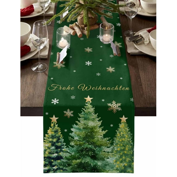 Green Christmas Tree Dresser Scarf Farmhouse, Dining Table Decorations for Wedding/Parties, Xmas Tree Snowflake Farmhouse Table Runner 90 Inches Long for Kitchen Dining, 13 x 90 In