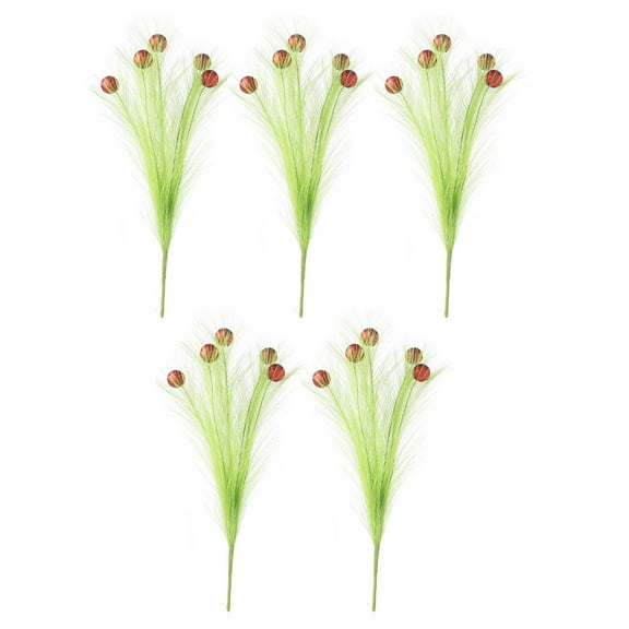 Green Christmas Tree Feather Furry Pick 47Cm, Red Ball Curly Stem Decoration Set Of 5