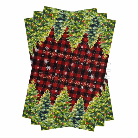 Green Christmas Tree Kitchen Towels Set of 3, Water Absorbent Dish Towel, Xmas Tree Snowflake Winter Red Plaid Decorative Hand Towels - Quick Drying Cloth for Cooking Baking, 18x28 Inch