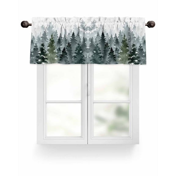 Green Christmas Tree Kitchen Valances for Windows Winter Retro Silver Snowflake Valance Curtains for Kitchen /Living Room/Bedroom/ Bathroom Decor, 54"x18 " ,Rod Pocket 1 Panel,