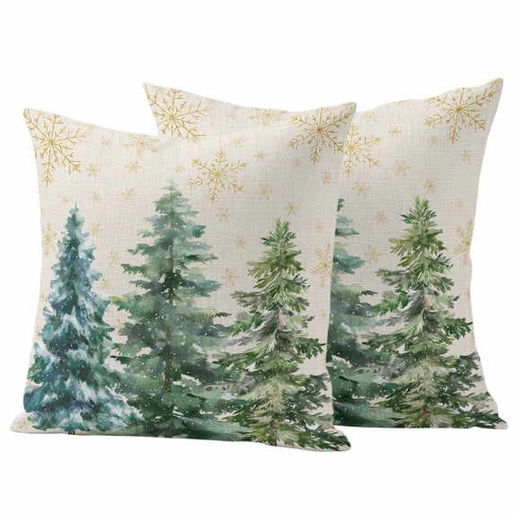 Green Christmas Tree Outdoor Waterproof Pillow Covers, Green Xmas Tree Snowflake Rustic Decorative Square Throw Pillowcase Sofa Cushion Sham for Patio/Couch/Chair, 20"x20" 2 Pack