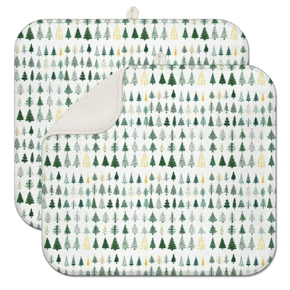 Green Christmas Tree Pattern Dish Drying Mat for Kitchen 1 Pack, Ultra Absorbent Microfiber Dishes Drainer Mats,16x18in(41x46cm)