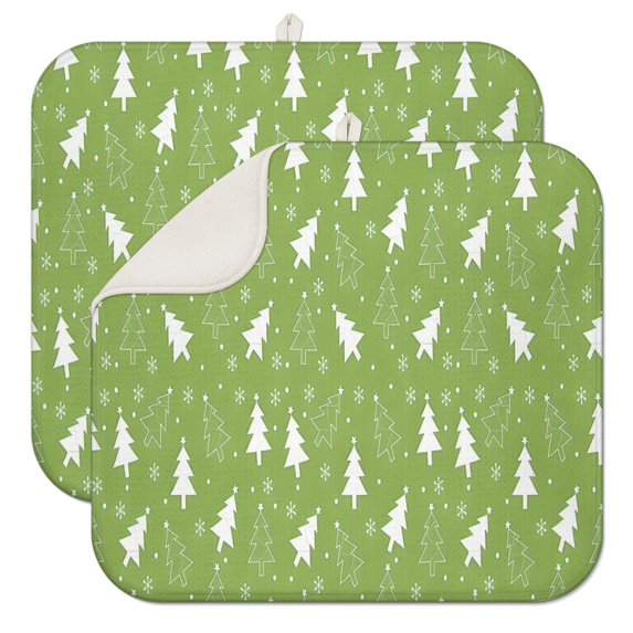 Green Christmas Tree Pattern Dish Drying Mat for Kitchen 1 Pack, Ultra Absorbent Microfiber Dishes Drainer Mats,16x18in(41x46cm)
