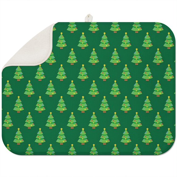 Green Christmas Tree Pattern Dish Drying Mat for Kitchen 1 Pack, Ultra Absorbent Microfiber Dishes Drainer Mats,18x24in(46x61cm)