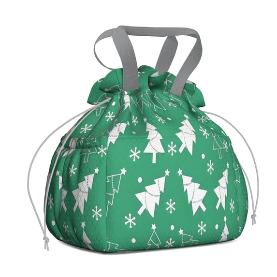 Green Christmas Tree Pattern Drawstring Lunch Bag Women - Drawstring Lunch Bag Insulated for Work Office - Stain-Resistant Large Lunchbags for Women with Multi-Pockets