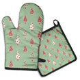 thumbnail image 1 of Green Christmas Tree Pattern Kitchen Oven Mitt and Pot Holder Sets 2 Pcs for Baking, Cooking and Grilling, Heat Resistant Up To 392 °F, 1 of 7