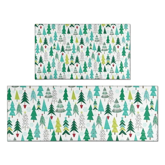 Green Christmas Tree Pattern Kitchen Rugs Sets Of 2,Anti Fatigue Kitchen Mat Rugs Non Slip Washable,Decorative Kitchen Floor Mats for Kitchen,Sink,Laundry,17"x30"+17"x47"