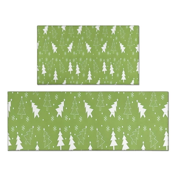 Green Christmas Tree Pattern Kitchen Rugs Sets Of 2,Anti Fatigue Kitchen Mat Rugs Non Slip Washable,Decorative Kitchen Floor Mats for Kitchen,Sink,Laundry,17"x30"+17"x47"