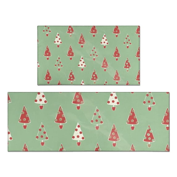 Green Christmas Tree Pattern Kitchen Rugs Sets Of 2,Anti Fatigue Kitchen Mat Rugs Non Slip Washable,Decorative Kitchen Floor Mats for Kitchen,Sink,Laundry,17"x30"+17"x47"
