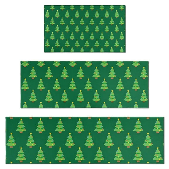 Green Christmas Tree Pattern Kitchen Rugs Sets Of 3,Kitchen Runner Rugs Non Skid Washable,Decorative Kitchen Floor Mats for Kitchen,Sink,Laundry,17"x30"+ 17"x47" + 17"x59"