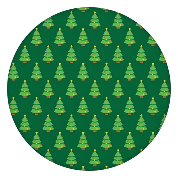 Green Christmas Tree Pattern Round Fitted Tablecloth with Elastic Edge,Dining Table Cover Waterproof,Outdoor Round Tablecloth for Camping,Dining,Indoor and Outdoor