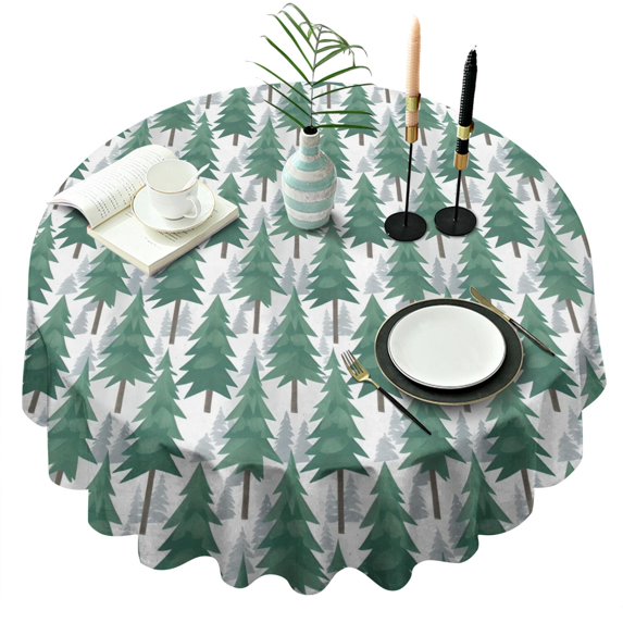 Green Christmas Tree Pattern Round Tablecloth 60"x60",Wrinkle Wipeable Table Cloth for Kitchen Dining Room Picnic Patio Party