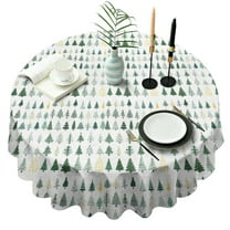 Green Christmas Tree Pattern Round Tablecloth 60"x60",Wrinkle Wipeable Table Cloth for Kitchen Dining Room Picnic Patio Party