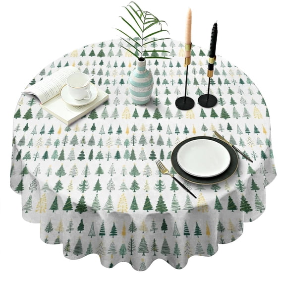 Green Christmas Tree Pattern Round Tablecloth 60"x60",Wrinkle Wipeable Table Cloth for Kitchen Dining Room Picnic Patio Party
