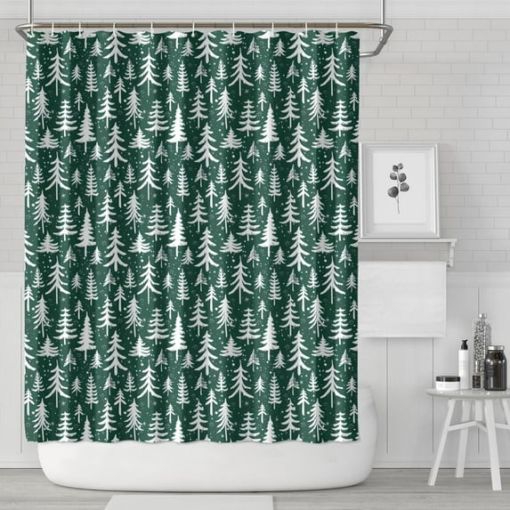 Green Christmas Tree Pattern Shower Curtain 72"x84" ,Bathroom Decorative Shower Curtains Set with 12 Hooks,Modern Waterproof Washable Shower Curtain