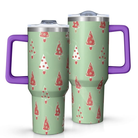 Green Christmas Tree Pattern Tumbler with Handle and Lid,40oz Double Wall Vacuum Insulated Tumbler,Cups Gift for Women and Men