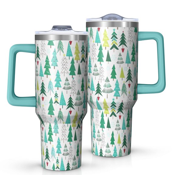 Green Christmas Tree Pattern Tumbler with Handle and Lid,40oz Double Wall Vacuum Insulated Tumbler,Cups Gift for Women and Men