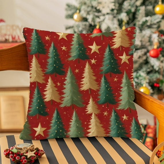 Green Christmas Tree Pillow Cover Sofa Cushion Case, Bedroom Couch Throw Pillow Case, Santa Claus Pattern Decorative Cover, Plush Fluffy Christmas Pillow Case, Red