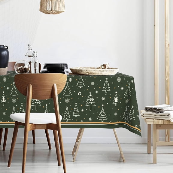 Green Christmas Tree Plaid Waterproof Fabric Tablecloth,Rectangle Watercolor Oil-Proof Wrinkle Resistant Table Cover for Dining Table, Buffet Parties and Camping,Christmas,(60" x 120" inch)
