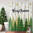 thumbnail image 1 of Green Christmas Tree Shower Curtain, 66" x 72", Merry Christmas Pine Gold Star Snowing Waterproof Bathroom Curtain Washable Shower Curtain Set with 12 Hooks, 1 of 6