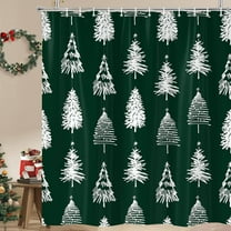 Green Christmas Tree Shower Curtain, Winter Xmas Pine Trees New Year Holiday Bathroom Curtains Decor, Waterproof Fabric Shower Curtains with Hooks 60"W x 72"L (Pack of 1)