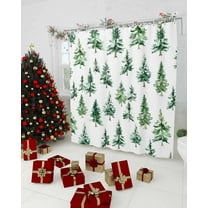 Green Christmas Tree Shower Curtain, Xmas Tree Watercolor Waterproof Washable Boho Funny Cute Shower Curtains Set for Bathroom Farmhouse Bathtubs Decor with Hook, 36"Wx72"L