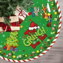 Green Christmas Tree Skirt Decorations Large 48 Inches Red and White Stripes Merry Christmas Party Decorations Tree Mat for Winter Holiday Xmas Home Indoor Outdoor Decor