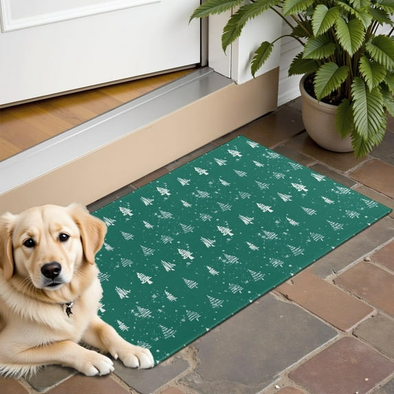 Green Christmas Tree and Snow Pattern Door Rugs,Washable Non Slip Door Mats Indoor,Decorative Door Mats,Entry Mat Indoor for Entrance,Bedroom,Kitchen,Bathroom,16"x24"