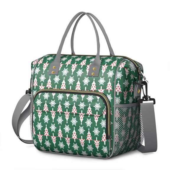 Green Christmas Tree and Snowflake Pattern Womens Lunch Box for Work,Insulated Large Lunch Bag for Tween and Teen,Loncheras Para Mujer,Leakproof Adult Lunch Bag for Work,Beach,Travel,Picnic,Camping