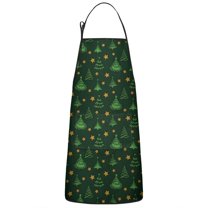 Green Christmas Tree and Star Pattern Apron-Garden Aprons for Women with Pockets-Cotton Linen Waterproof Kitchen Cooking Gardening Aprons Adjustable for Kitchen,Cooking,BBQ and Salon 33"x27"