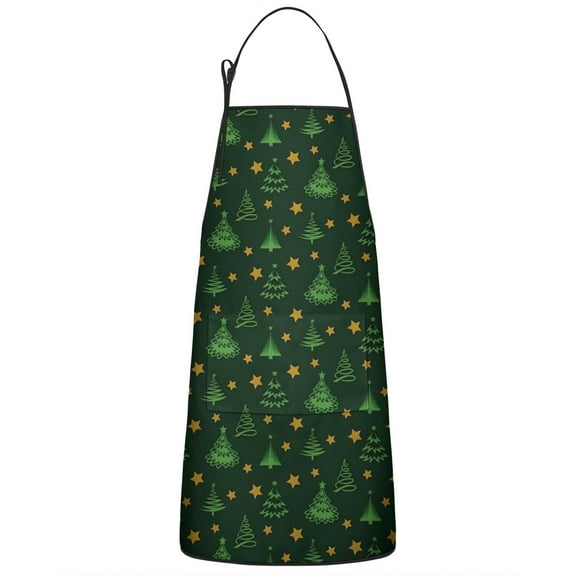 Green Christmas Tree and Star Pattern Apron-Garden Aprons for Women with Pockets-Cotton Linen Waterproof Kitchen Cooking Gardening Aprons Adjustable for Kitchen,Cooking,BBQ and Salon 33"x27"