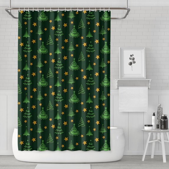 Green Christmas Tree and Star Pattern Shower Curtain 72"x72" ,Bathroom Decorative Shower Curtains Set with 12 Hooks,Modern Waterproof Washable Shower Curtain