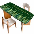 thumbnail image 1 of Green Christmas Tree Table Cloths for 8 Foot Rectangle Tables, Xmas Trees Snowflake Farmhouse Patio Waterproof Elastic Fitted Tablecloths, Washable Rectangular Table Cover for Camping, 1 of 8
