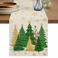 thumbnail image 1 of Green Christmas Tree Table Runner 72 Inches, Golden Xmas Tree Winter Snowflake Rustic Bed Runner Dresser Scarves Tabletop for Indoor Outdoor Parties/Ceremony/Banquet, 14" x 72", 1 of 8