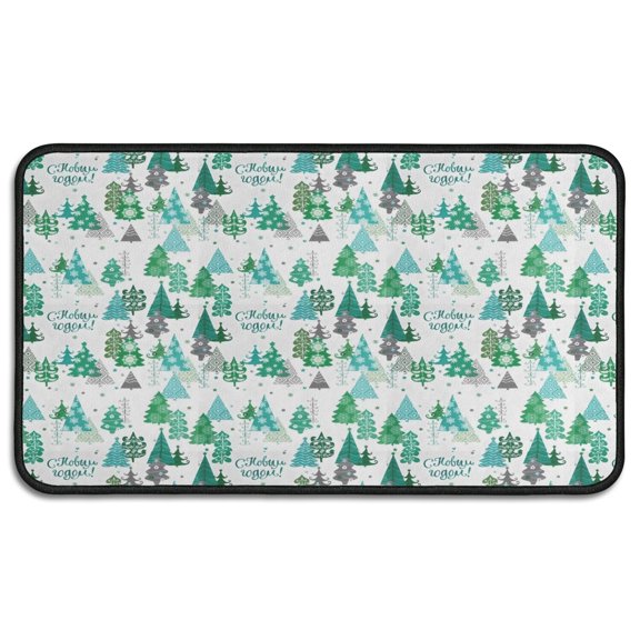 Green Christmas Tree and Text Pattern Door Rugs,Washable Non Slip Door Mats Indoor,Decorative Door Mats,Entry Mat Indoor for Entrance,Bedroom,Kitchen,Bathroom,30"x17"