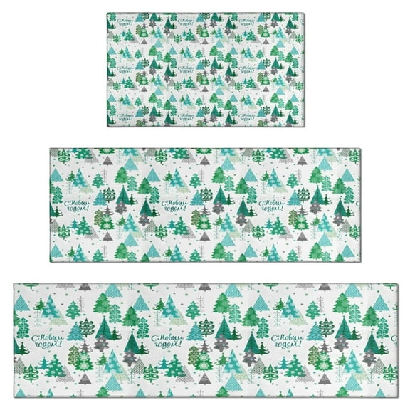 Green Christmas Tree and Text Pattern Kitchen Rugs Sets Of 3,Kitchen Runner Rugs Non Skid Washable,Decorative Kitchen Floor Mats for Kitchen,Sink,Laundry,17"x30"+ 17"x47" + 17"x59"