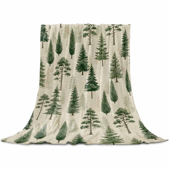 Green Christmas Tree Throw Blanket for Couch, Lightweight Flannel Fleece Blanket, Xmas Pine Trees Natural Forest Rustic Microfiber Plush All Season Decorative Blankets for Sofa Office Lap 30"x40"