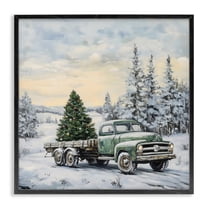 Green Christmas Tree Truck Black Framed Giclee Art, design by Petal Prints Design