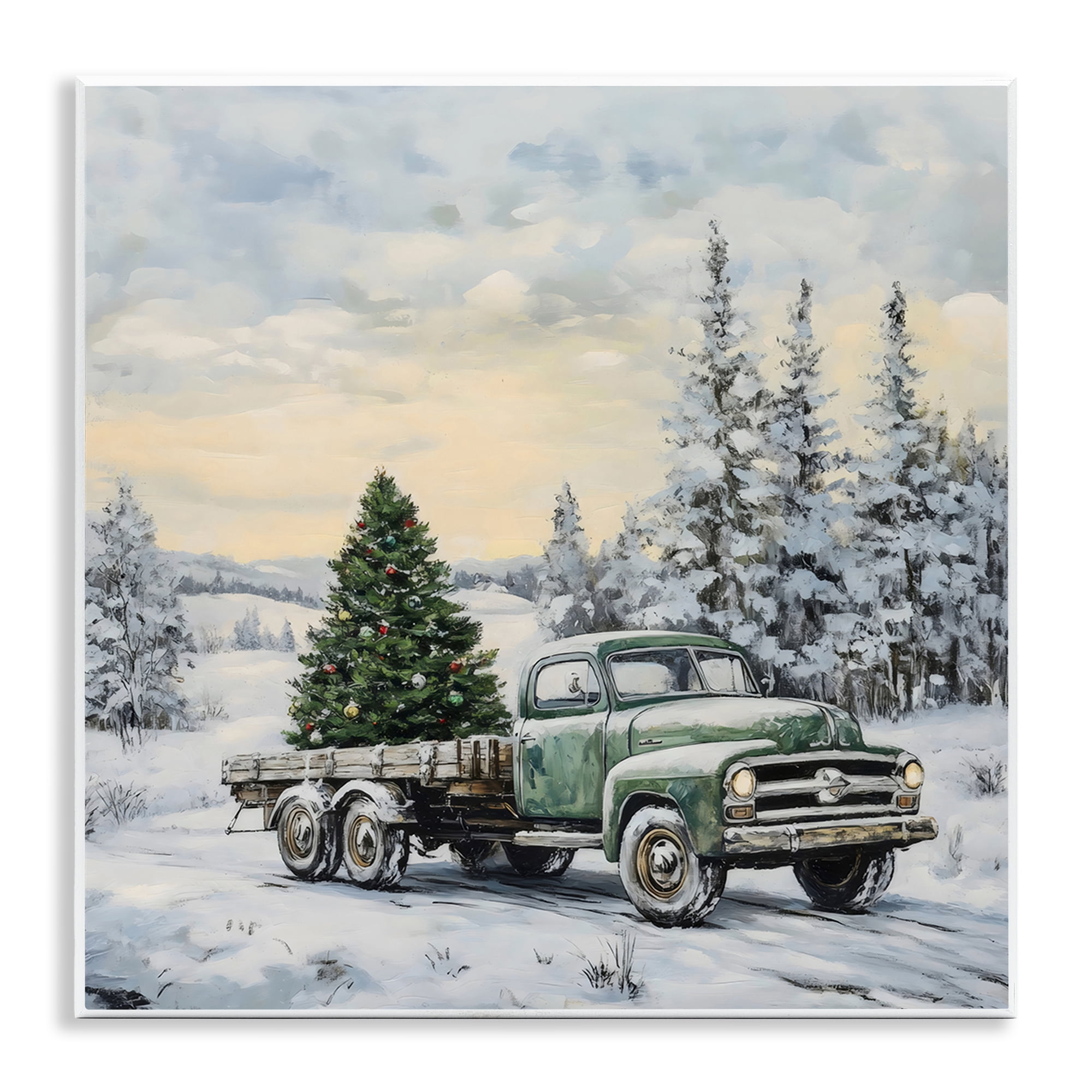 Green Christmas Tree Truck Wall Plaque Art, design by Petal Prints Design