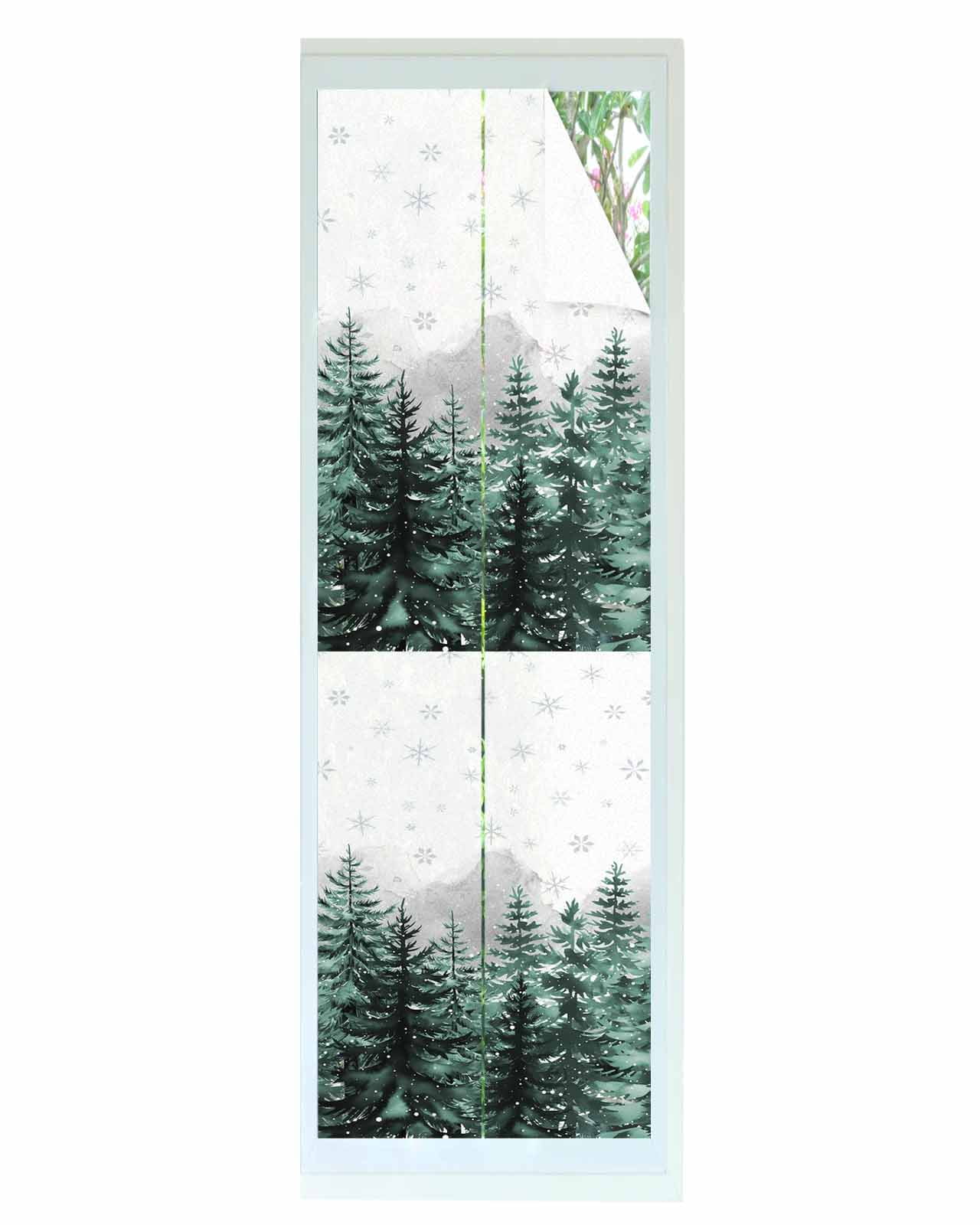 Green Christmas Tree Window Privacy Film Stained Glass Window Film Decorative Windows Cover Static Windows Cling for Glass Door Xmas Snowflake Forest Stickers for Bathroom 17.7"x78.7"