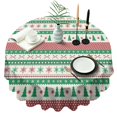 thumbnail image 1 of Green Christmas Tree and Snowflake Pattern Round Tablecloth 60"x60",Wrinkle Wipeable Table Cloth for Kitchen Dining Room Picnic Patio Party, 1 of 6