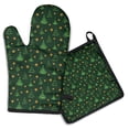 thumbnail image 1 of Green Christmas Tree and Star Pattern Kitchen Oven Mitt and Pot Holder Sets 2 Pcs for Baking, Cooking and Grilling, Heat Resistant Up To 392 °F, 1 of 7