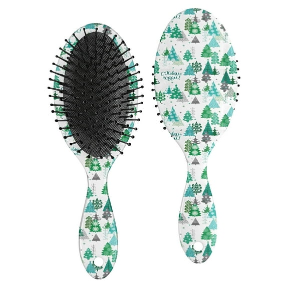 Green Christmas Tree and Text Pattern Hair Brush,Girls Detangling Hair Brush,Glide Through Tangles with Ease for Wet & Dry Hair,8.8"X2.8"