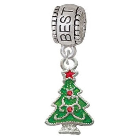 Green Christmas Tree with Red Crystals - Best Friend Charm Bead