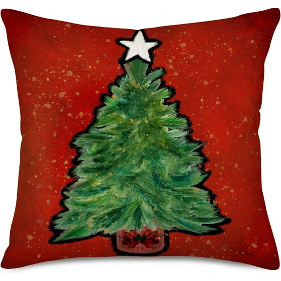 Green Christmas Trees Throw Pillow Covers Red Christmas Pillows for Couch Cotton Linen Square Winter Pillow Covers 18x18 Inch Outdoor Christmas Decorations Cushion Case