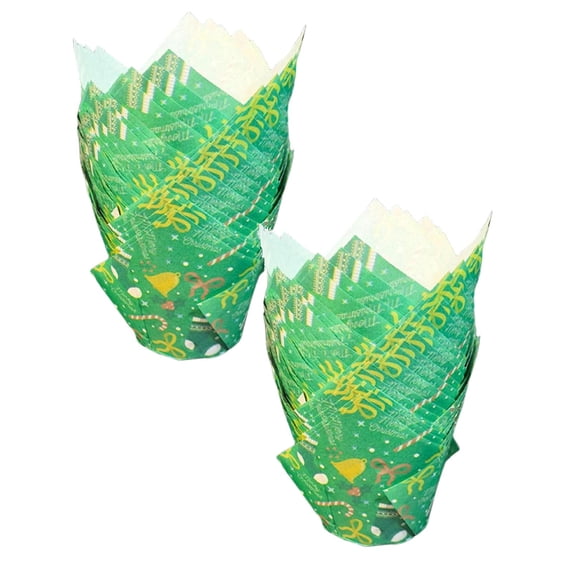 Green Christmas Tulip Baking Papers for Cupcakes and Muffins, Greaseproof Paper Cases, 50 Pack, 3.1 x 3.1 x 2 in