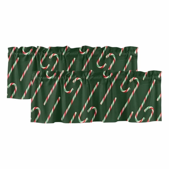 Green Christmas Valances for Windows, Decorative Rod Pocket Window Valance Curtains, Winter Xmas Candy Cane Textured Short Curtain Drapes for Kitchen/Bathroom/Living Room, 2 Panels, 42" W x 12" L