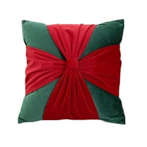 Green Christmas Velvet Bow Pillow Cover For Sofa Cushion, Holiday Decoration For Living Room, Soft And Cozy Throw Pillow Case