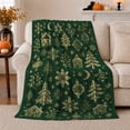thumbnail image 1 of Green Christmas Village with Trees Snowflakes Houses and Moons, Festive Folk Art Style for Holiday Lovers, Warm Flannel Blanket for Living Room and Family Room, Christmas Gift, Home Decor, 1 of 9