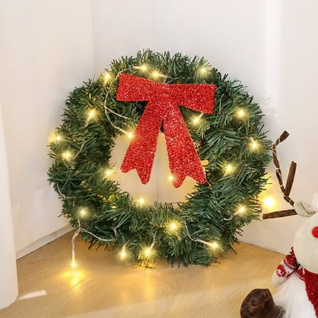 Green Christmas Wreath with LED Lights | 30 Inch Artificial Pine Door Hanging Decor | Battery Operated Holiday Decoration for Home & Party
